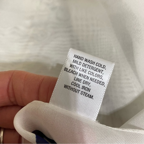 Echo Square Sheer White Scarf w/ Navy Blue Twin Borders - Picture 4 of 6